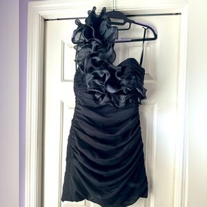 Black one shoulder mini dress with ruffles